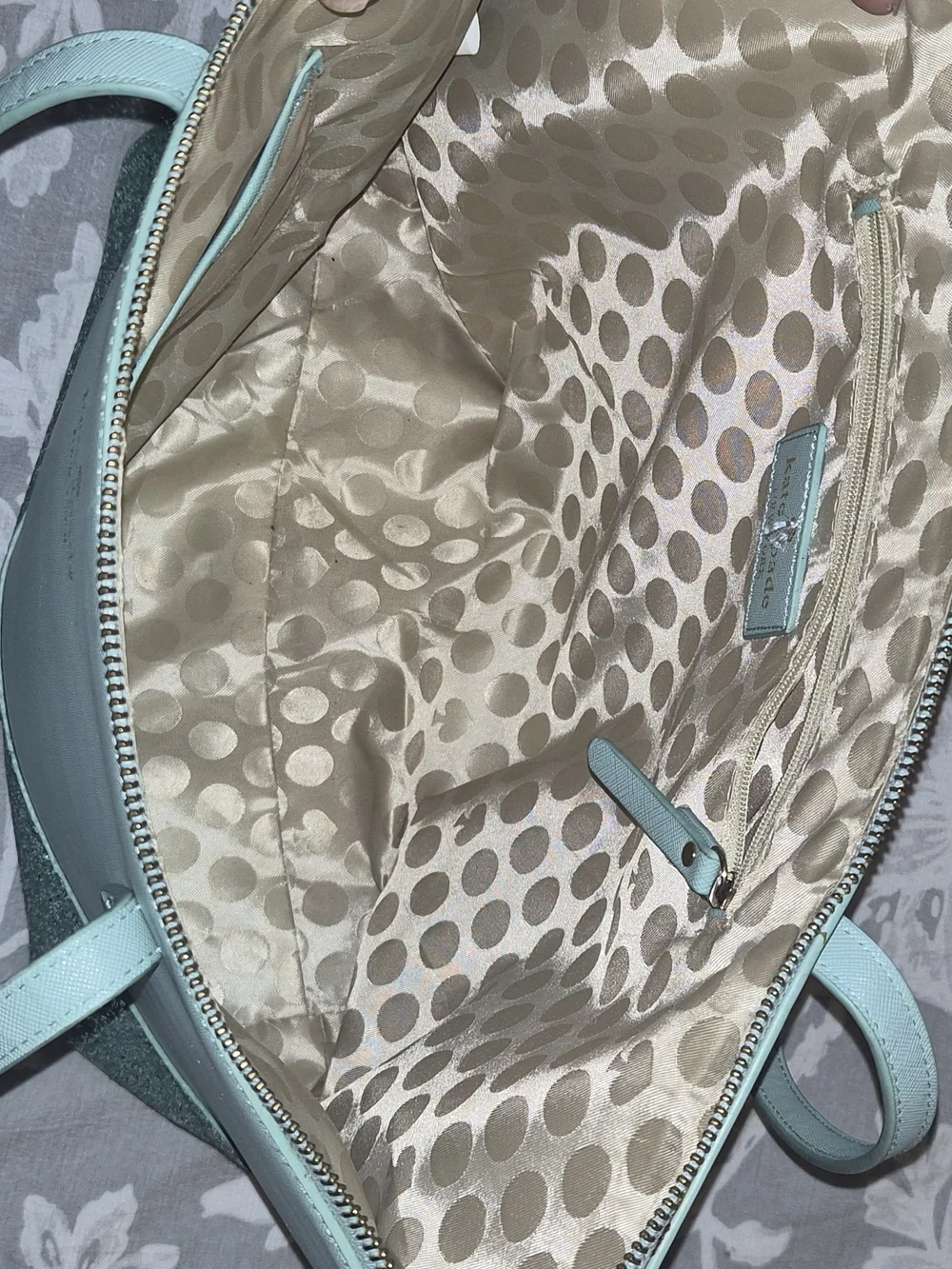 Kate Spade Mint Green Glitter Bottom Tote And Matching Wallet